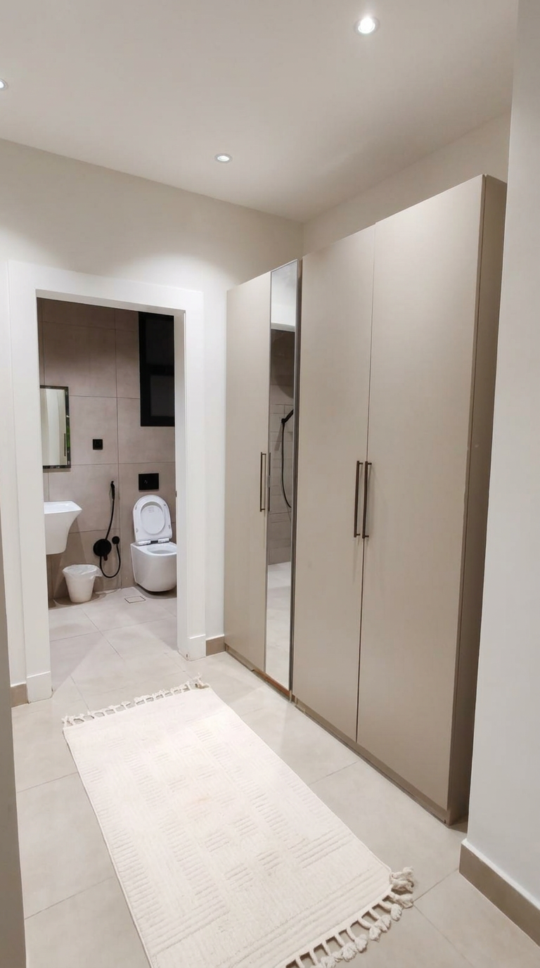 Entry hall with wardrobes of furnished apartment in Al Muruj, Riyadh